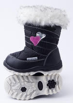 Girl's Fleece Lined Hearts Snow Boots (Black)